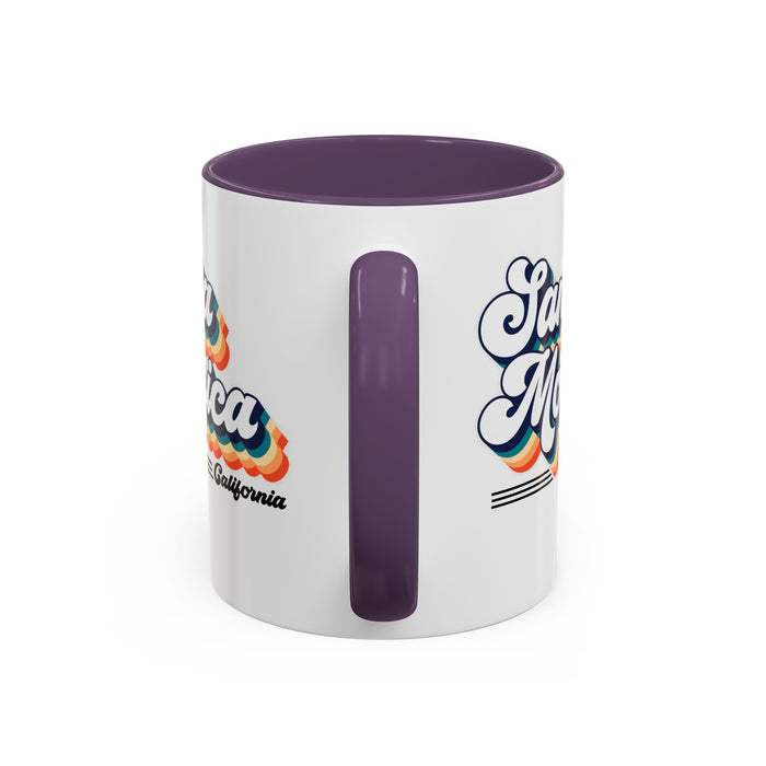 Coffee Mug, Santa Monica Retro 80s Vibe Big Text, Tea Cup, Hot Chocolate Mug, Unique Gift for Beach Lovers, Birthday Gift for Coffee