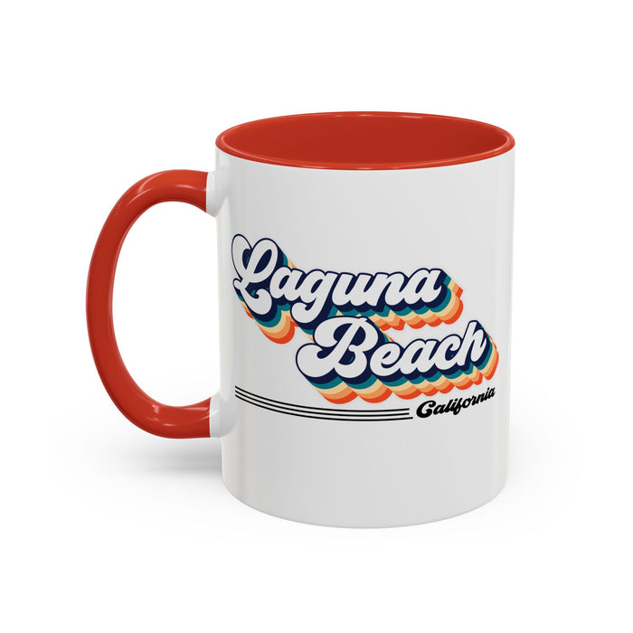 Coffee Mug, Laguna Beach Retro 80s Vibe Big Text, Tea Cup, Hot Chocolate Mug, Unique Gift for Beach Lovers, Birthday Gift for Coffee