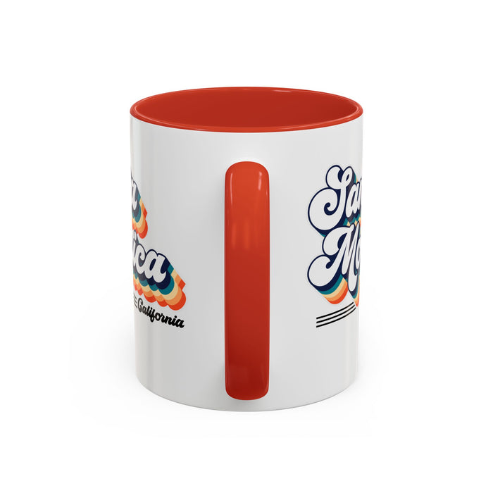 Coffee Mug, Santa Monica Retro 80s Vibe Big Text, Tea Cup, Hot Chocolate Mug, Unique Gift for Beach Lovers, Birthday Gift for Coffee