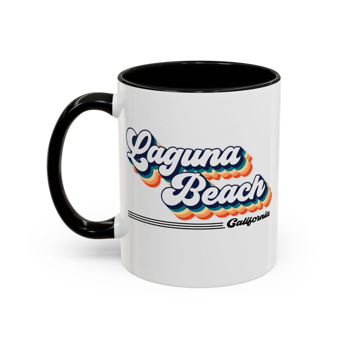 Coffee Mug, Laguna Beach Retro 80s Vibe Big Text, Tea Cup, Hot Chocolate Mug, Unique Gift for Beach Lovers, Birthday Gift for Coffee