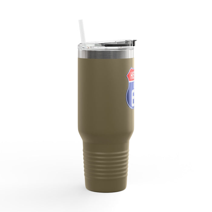 Route 66 Shield Insulated Travel Mug - Patriotic Red White Blue Decor Insulated Travel Mug, 40oz