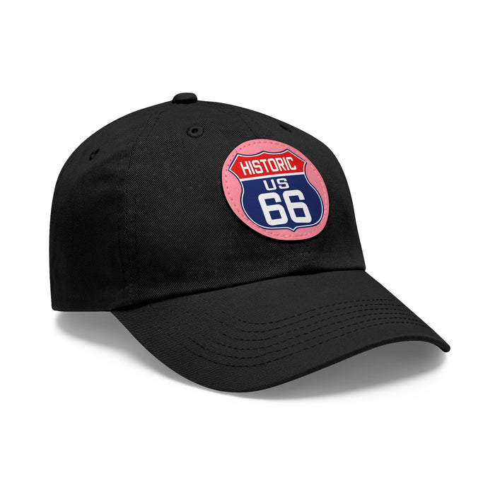 Route 66 Inspired Dad Hat in Red, White and Blue Dad Hat with Leather Patch (Round)