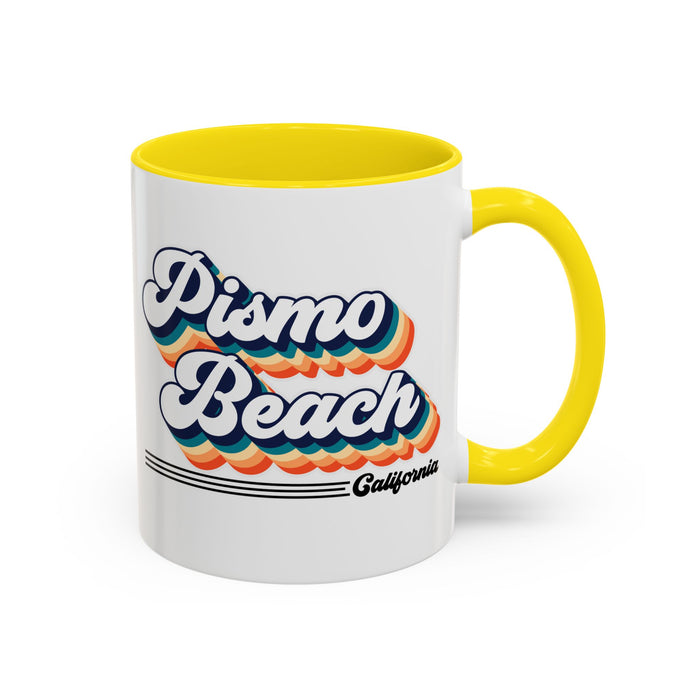 Coffee Mug, Pismo Beach Retro 80s Vibe Big Text, Tea Cup, Hot Chocolate Mug, Unique Gift for Beach Lovers, Birthday Gift for Coffee