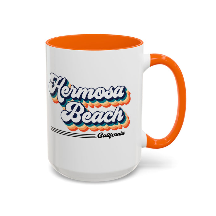 Coffee Mug, Hermosa Beach Retro 80s Vibe Big Text, Tea Cup, Hot Chocolate Mug, Unique Gift for Beach Lovers, Birthday Gift for Coffee