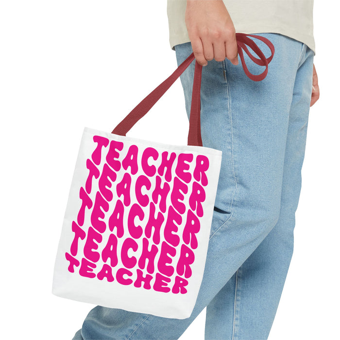 Tote Bag - Teacher Appreciation Gift, Colorful Big Letter Bag, Bold Wavy Design, Text Tote, School Teacher Present, Rainbow Tote Bag