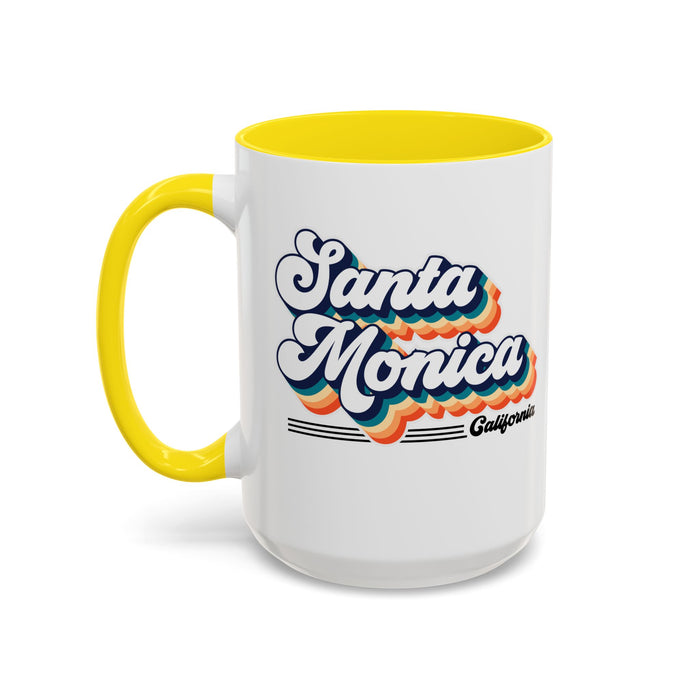 Coffee Mug, Santa Monica Retro 80s Vibe Big Text, Tea Cup, Hot Chocolate Mug, Unique Gift for Beach Lovers, Birthday Gift for Coffee