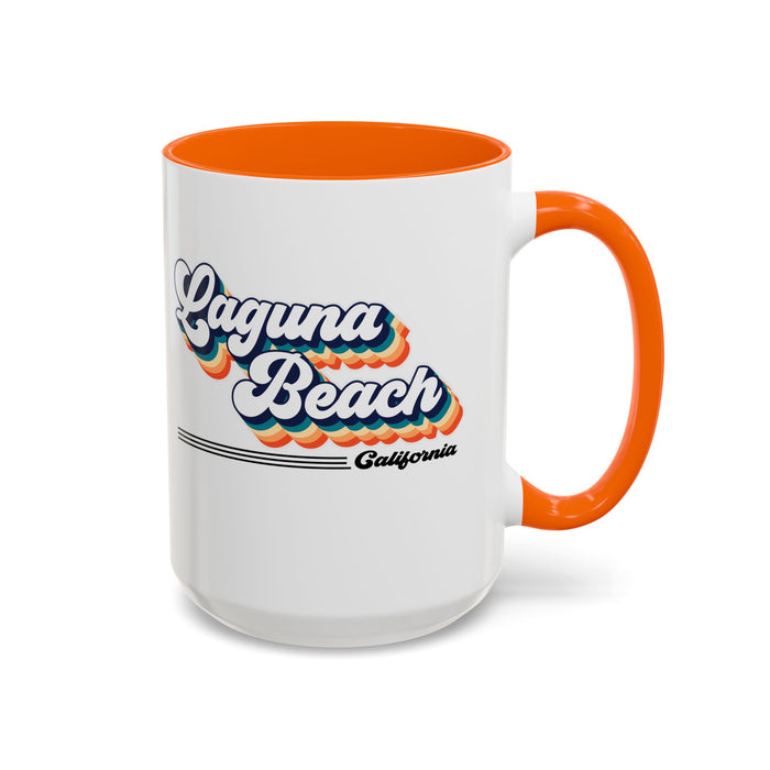 Coffee Mug, Laguna Beach Retro 80s Vibe Big Text, Tea Cup, Hot Chocolate Mug, Unique Gift for Beach Lovers, Birthday Gift for Coffee