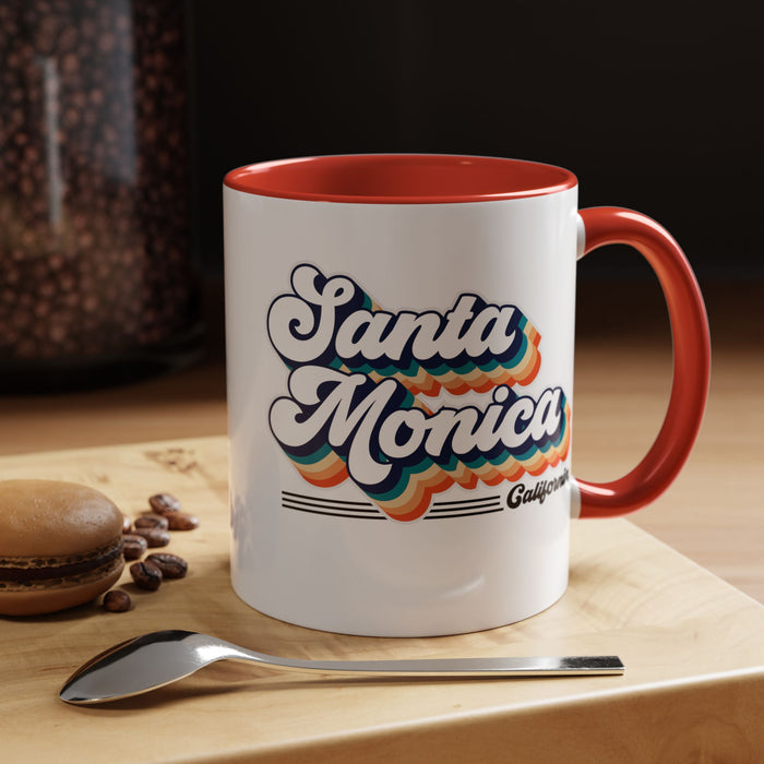 Coffee Mug, Santa Monica Retro 80s Vibe Big Text, Tea Cup, Hot Chocolate Mug, Unique Gift for Beach Lovers, Birthday Gift for Coffee