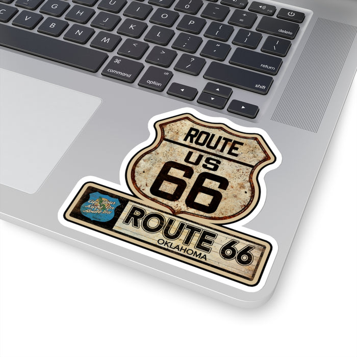 Vintage Oklahoma Route 66 Shield Sticker - Travel Souvenir Kiss-Cut Stickers