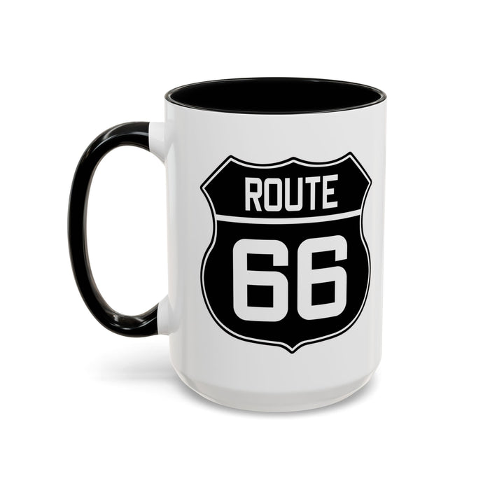 Coffee Mug Black and White Route 66 Highway Shield Design