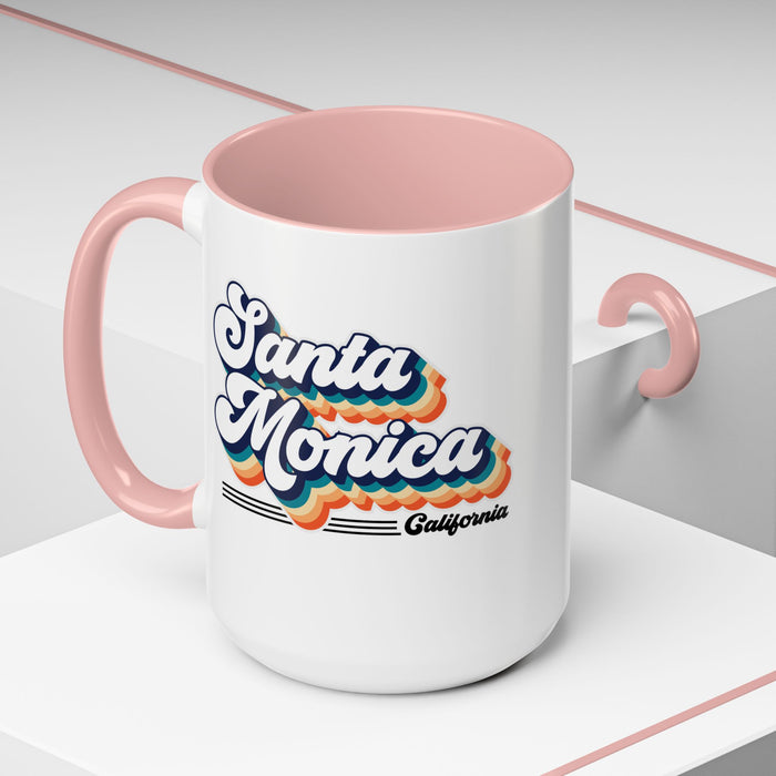 Coffee Mug, Santa Monica Retro 80s Vibe Big Text, Tea Cup, Hot Chocolate Mug, Unique Gift for Beach Lovers, Birthday Gift for Coffee