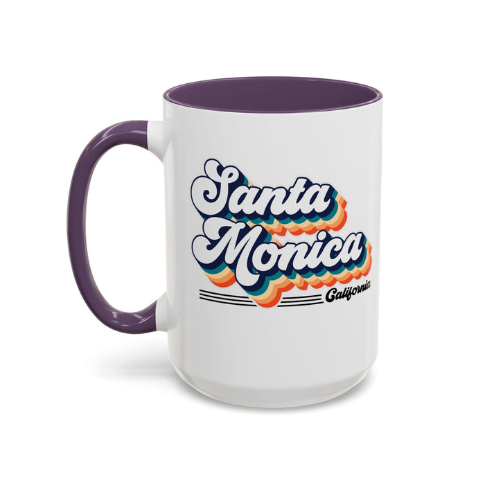 Coffee Mug, Santa Monica Retro 80s Vibe Big Text, Tea Cup, Hot Chocolate Mug, Unique Gift for Beach Lovers, Birthday Gift for Coffee