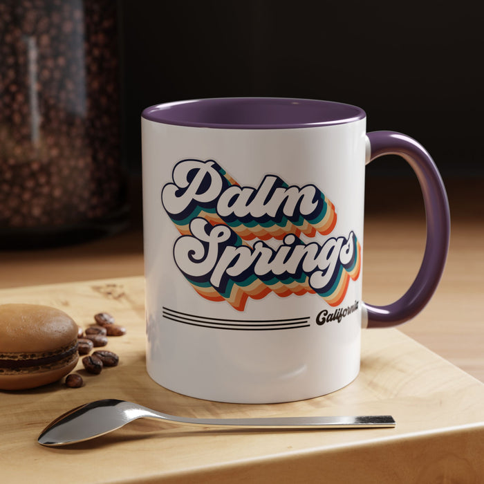 Coffee Mug, Palm Springs Retro 80s Vibe Big Text, Tea Cup, Hot Chocolate Mug, Unique Gift for Palm Spring Lovers, Birthday Gift for Coffee
