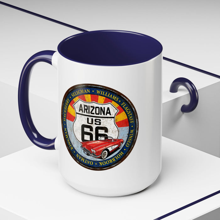 Retro Arizona Route 66 Sign Coffee Mug - Vintage Round Style Mug (11, 15oz)