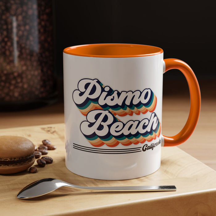 Coffee Mug, Pismo Beach Retro 80s Vibe Big Text, Tea Cup, Hot Chocolate Mug, Unique Gift for Beach Lovers, Birthday Gift for Coffee