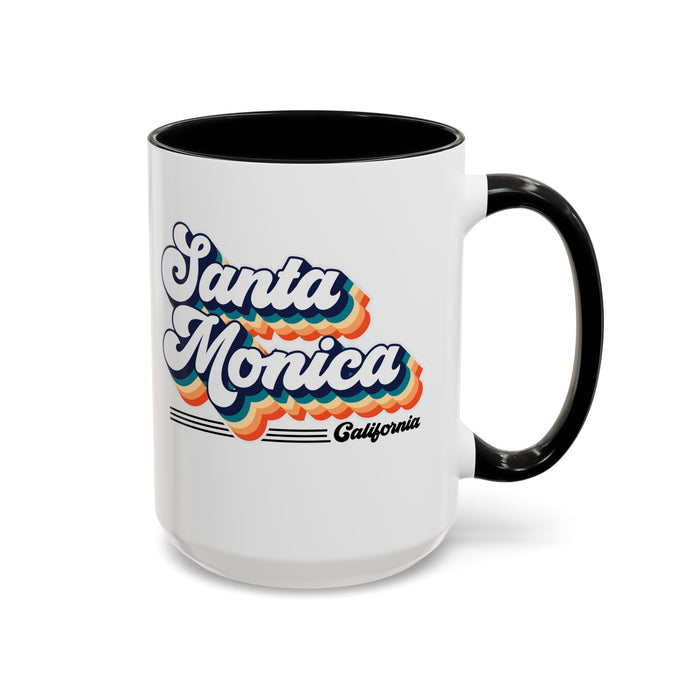 Coffee Mug, Santa Monica Retro 80s Vibe Big Text, Tea Cup, Hot Chocolate Mug, Unique Gift for Beach Lovers, Birthday Gift for Coffee