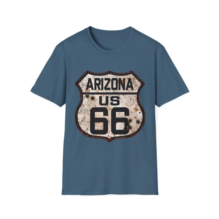 Vintage Arizona Route 66 Tee, Rusty Look with Bullet Holes on Route 66 Shield Unisex Softstyle T-Shirt