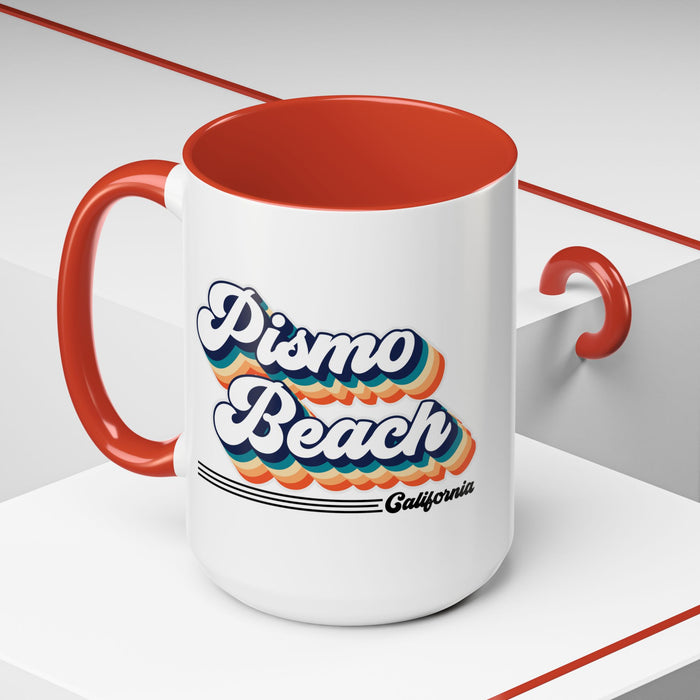 Coffee Mug, Pismo Beach Retro 80s Vibe Big Text, Tea Cup, Hot Chocolate Mug, Unique Gift for Beach Lovers, Birthday Gift for Coffee