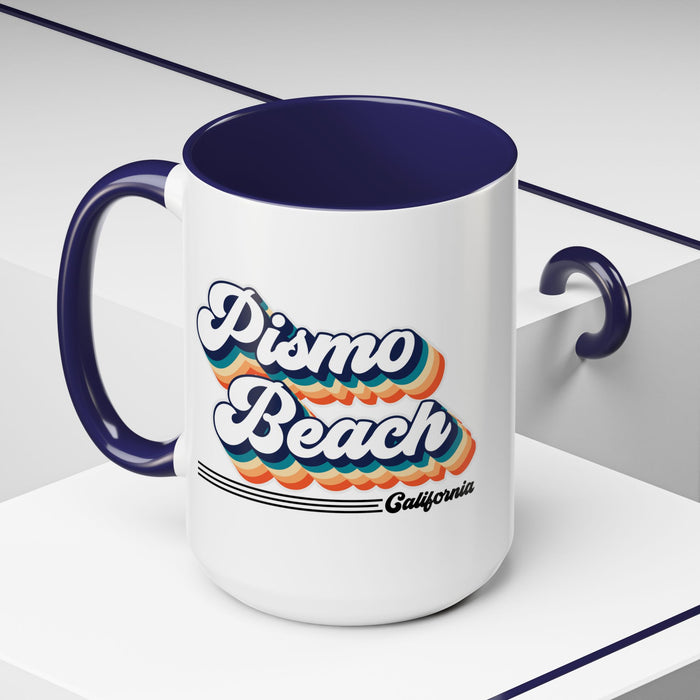 Coffee Mug, Pismo Beach Retro 80s Vibe Big Text, Tea Cup, Hot Chocolate Mug, Unique Gift for Beach Lovers, Birthday Gift for Coffee
