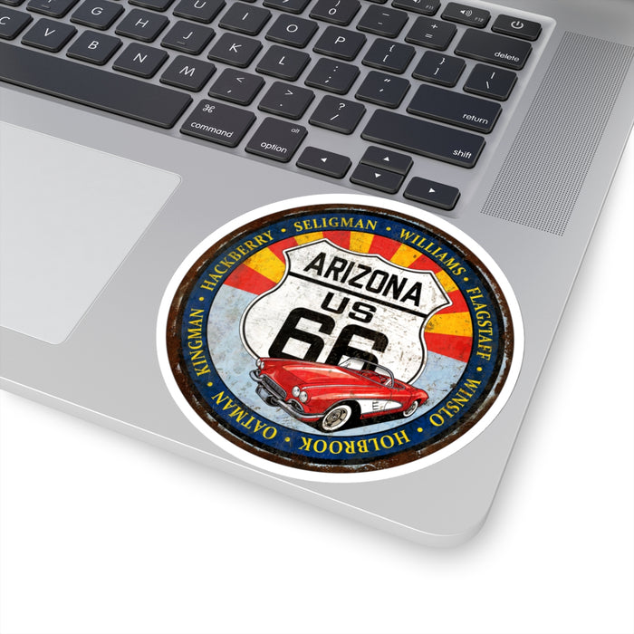 Sticker Vintage Blue Arizona Route 66 Round Kiss-Cut Stickers