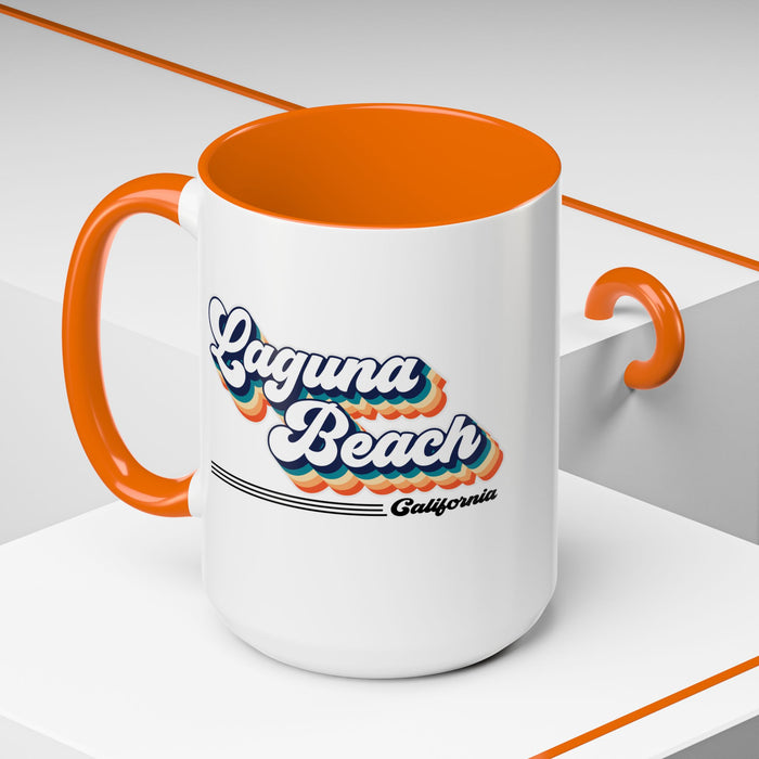 Coffee Mug, Laguna Beach Retro 80s Vibe Big Text, Tea Cup, Hot Chocolate Mug, Unique Gift for Beach Lovers, Birthday Gift for Coffee
