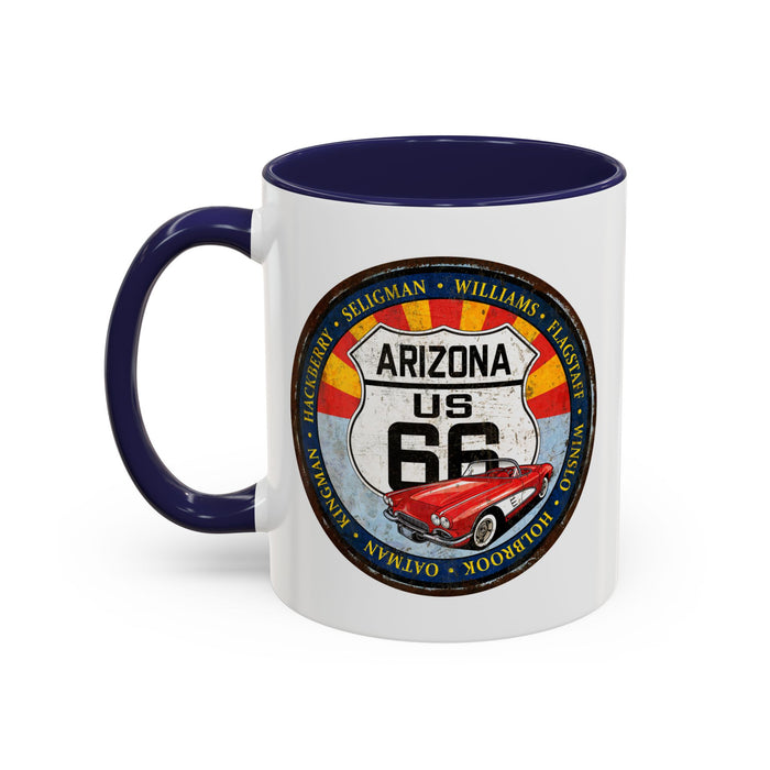 Retro Arizona Route 66 Sign Coffee Mug - Vintage Round Style Mug (11, 15oz)