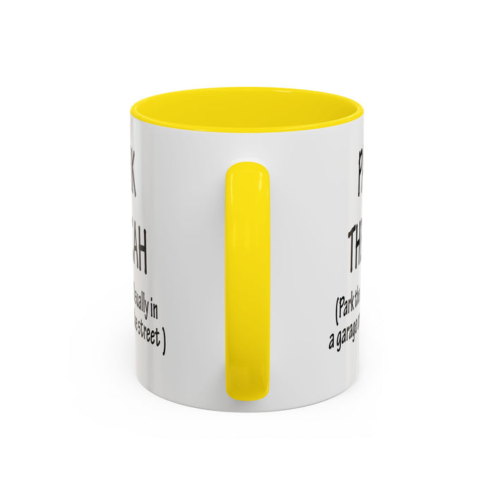 Accent Coffee Mug, Boston Pahk the Cah Funny Gift, Massachusetts Souvenir Cup, Tea Drinker Present, Office Desk Decor, Unique White Ceramic