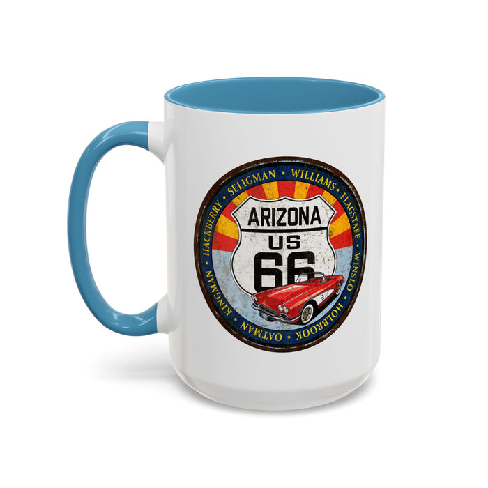 Retro Arizona Route 66 Sign Coffee Mug - Vintage Round Style Mug (11, 15oz)