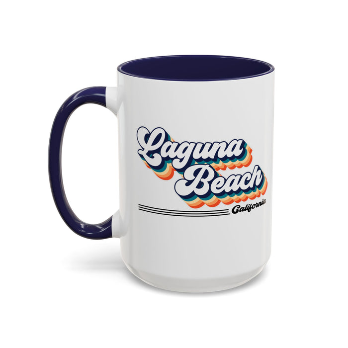 Coffee Mug, Laguna Beach Retro 80s Vibe Big Text, Tea Cup, Hot Chocolate Mug, Unique Gift for Beach Lovers, Birthday Gift for Coffee