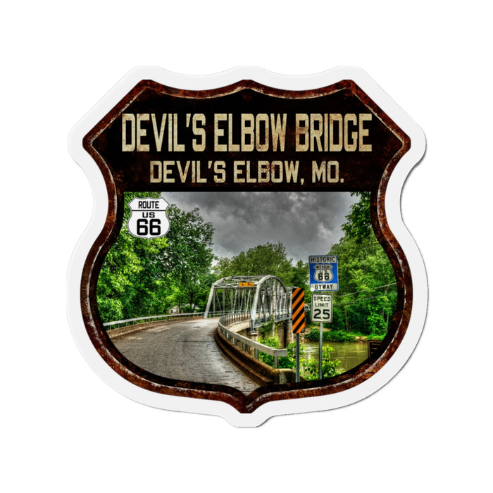 Vintage Devil's Elbow Bridge Die-Cut Magnet - Route 66 Highway Shield Missouri