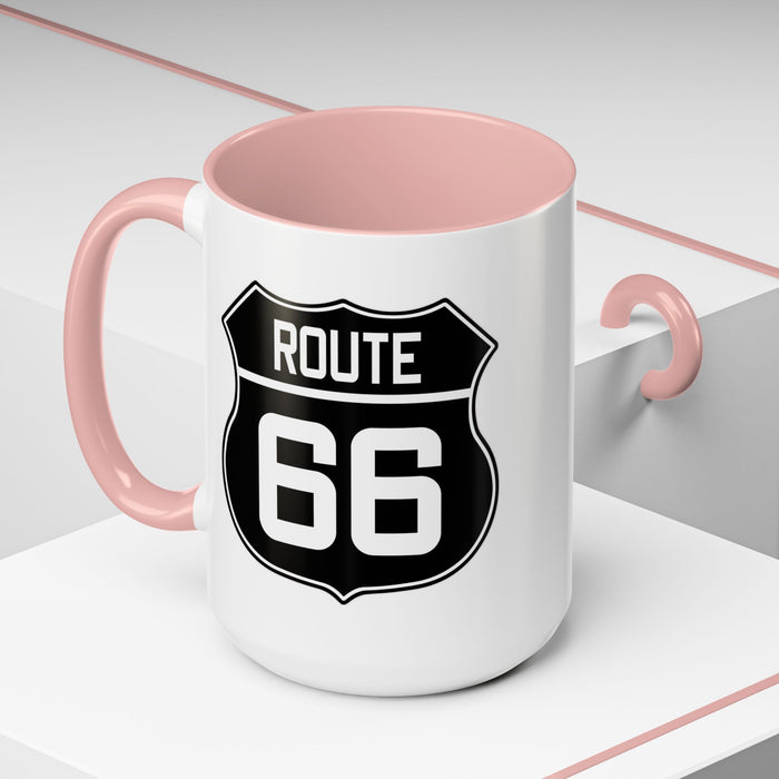 Coffee Mug Black and White Route 66 Highway Shield Design