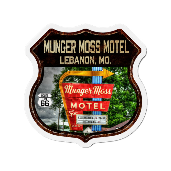 Vintage Munger Moss Motel Die-Cut Magnet - Route 66 Highway Shield Missouri