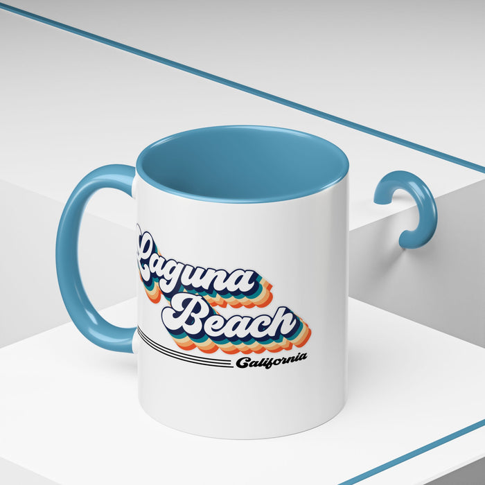 Coffee Mug, Laguna Beach Retro 80s Vibe Big Text, Tea Cup, Hot Chocolate Mug, Unique Gift for Beach Lovers, Birthday Gift for Coffee