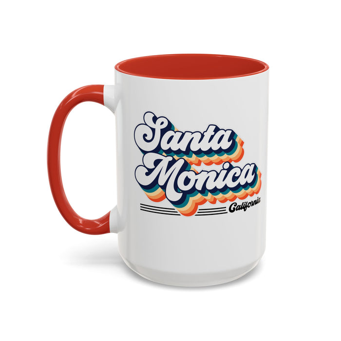 Coffee Mug, Santa Monica Retro 80s Vibe Big Text, Tea Cup, Hot Chocolate Mug, Unique Gift for Beach Lovers, Birthday Gift for Coffee