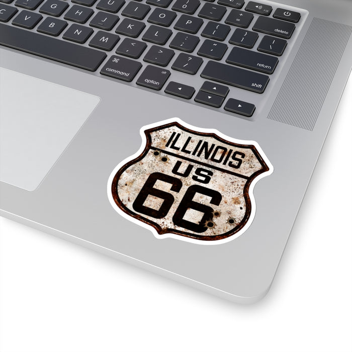 Sticker Vintage Illinois Route 66 Shield with Bullet Holes Kiss-Cut Stickers