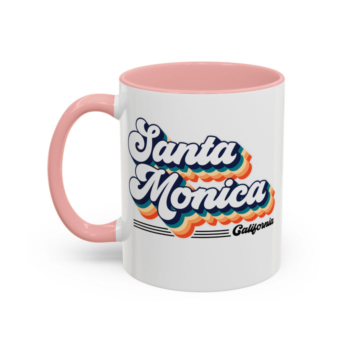 Coffee Mug, Santa Monica Retro 80s Vibe Big Text, Tea Cup, Hot Chocolate Mug, Unique Gift for Beach Lovers, Birthday Gift for Coffee