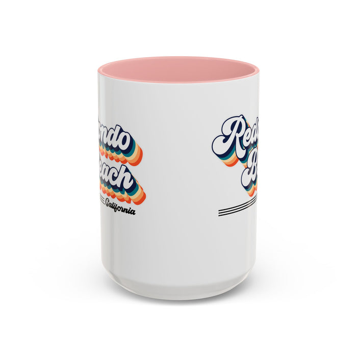 Coffee Mug, Redondo Beach Retro 80s Vibe Big Text, Tea Cup, Hot Chocolate Mug, Unique Gift for Beach Lovers, Birthday Gift for Coffee
