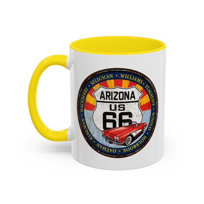 Retro Arizona Route 66 Sign Coffee Mug - Vintage Round Style Mug (11, 15oz)