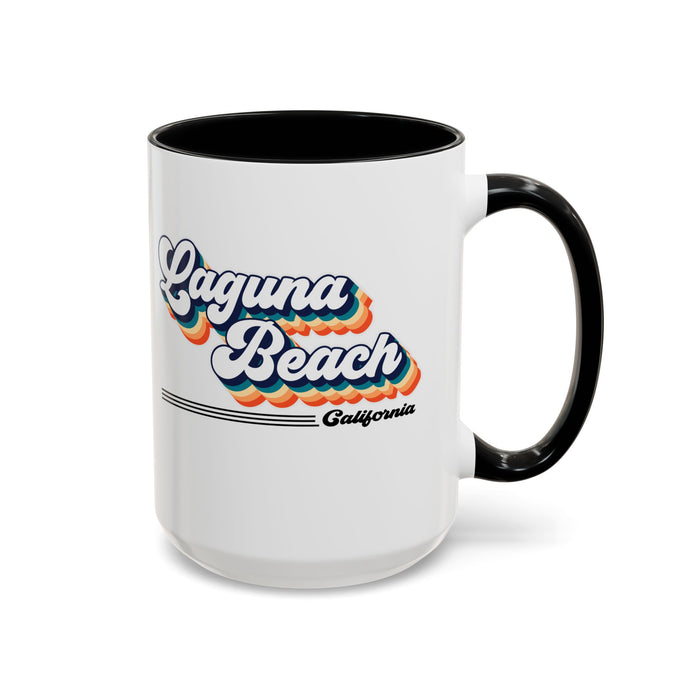 Coffee Mug, Laguna Beach Retro 80s Vibe Big Text, Tea Cup, Hot Chocolate Mug, Unique Gift for Beach Lovers, Birthday Gift for Coffee