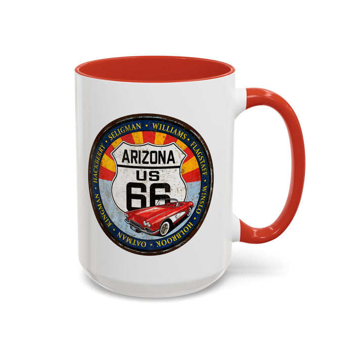 Retro Arizona Route 66 Sign Coffee Mug - Vintage Round Style Mug (11, 15oz)