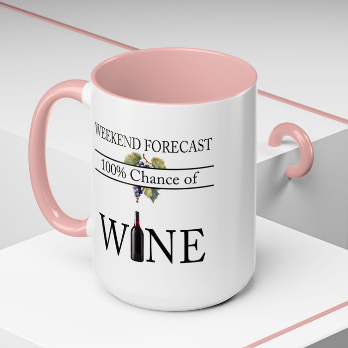 Copy of Funny Wine Lover Mug, 100% Chance of Wine in the Forecast, Gift for Wine Enthusiast Accent Coffee Mug (11, 15oz) A0012