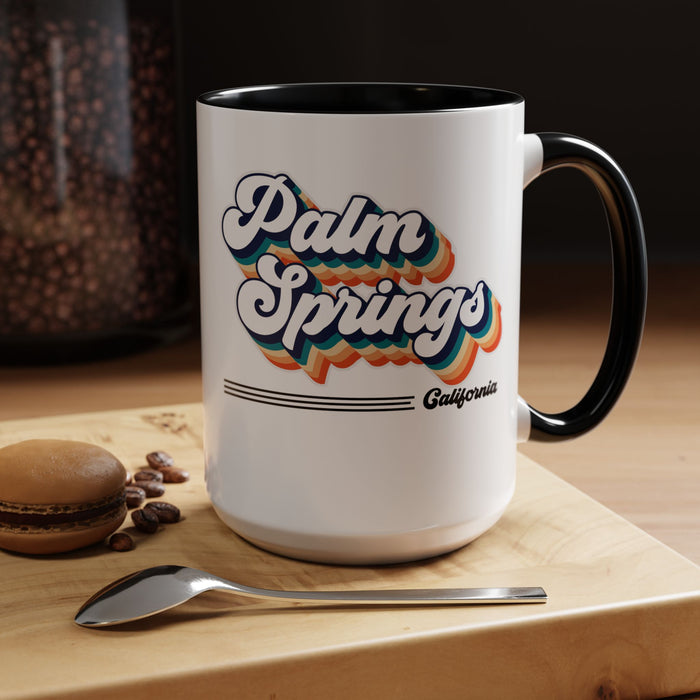 Coffee Mug, Palm Springs Retro 80s Vibe Big Text, Tea Cup, Hot Chocolate Mug, Unique Gift for Palm Spring Lovers, Birthday Gift for Coffee