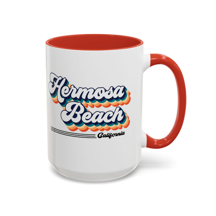 Coffee Mug, Hermosa Beach Retro 80s Vibe Big Text, Tea Cup, Hot Chocolate Mug, Unique Gift for Beach Lovers, Birthday Gift for Coffee