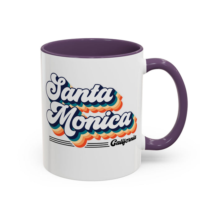 Coffee Mug, Santa Monica Retro 80s Vibe Big Text, Tea Cup, Hot Chocolate Mug, Unique Gift for Beach Lovers, Birthday Gift for Coffee