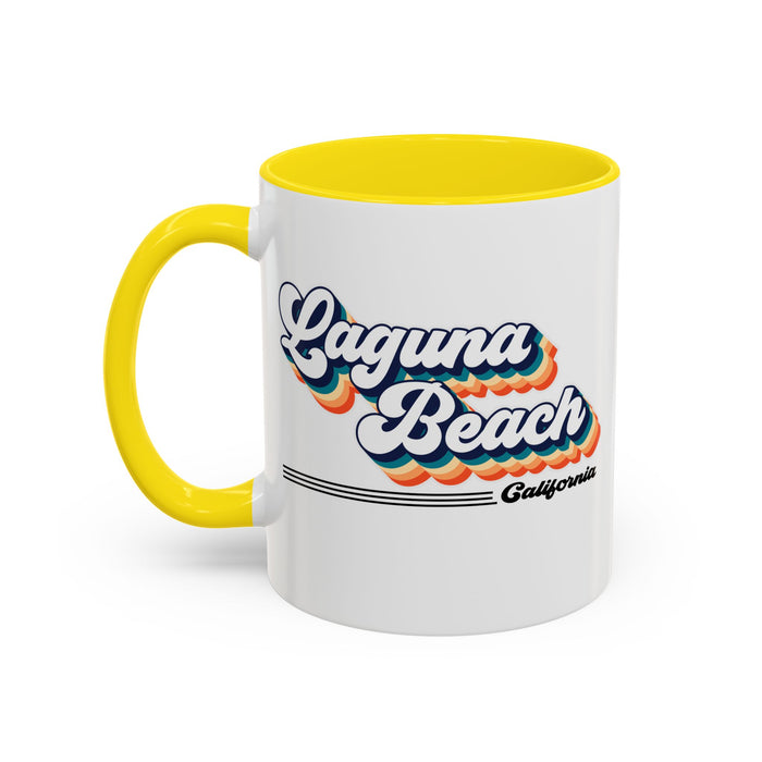 Coffee Mug, Laguna Beach Retro 80s Vibe Big Text, Tea Cup, Hot Chocolate Mug, Unique Gift for Beach Lovers, Birthday Gift for Coffee