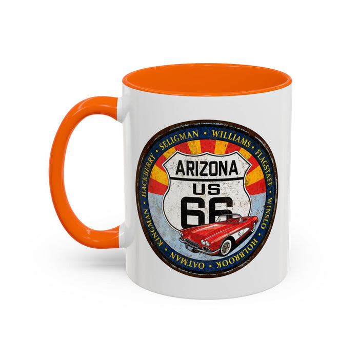 Retro Arizona Route 66 Sign Coffee Mug - Vintage Round Style Mug (11, 15oz)