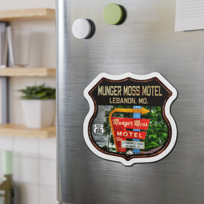 Vintage Munger Moss Motel Die-Cut Magnet - Route 66 Highway Shield Missouri