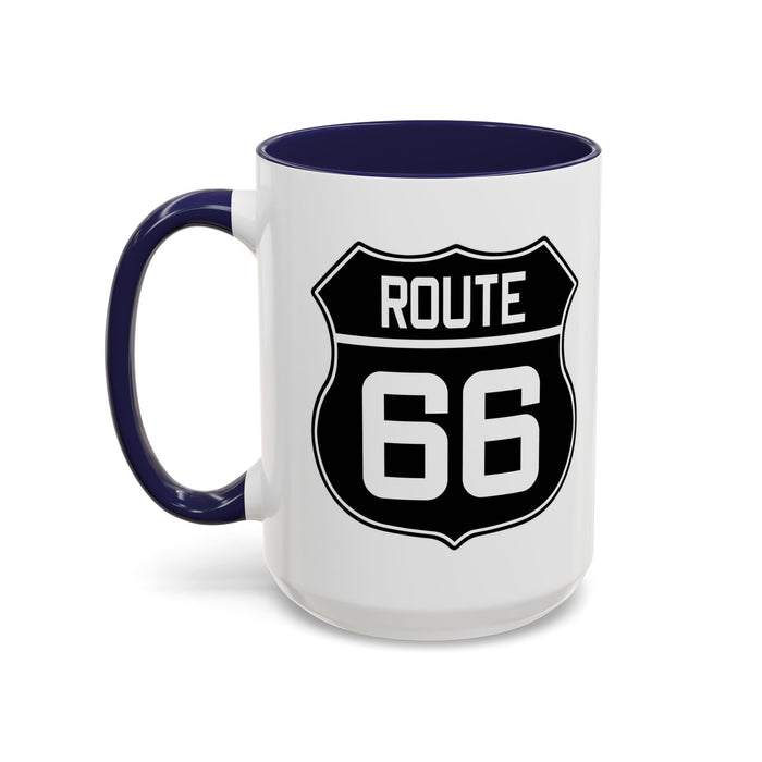 Coffee Mug Black and White Route 66 Highway Shield Design