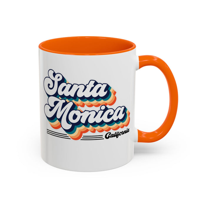 Coffee Mug, Santa Monica Retro 80s Vibe Big Text, Tea Cup, Hot Chocolate Mug, Unique Gift for Beach Lovers, Birthday Gift for Coffee