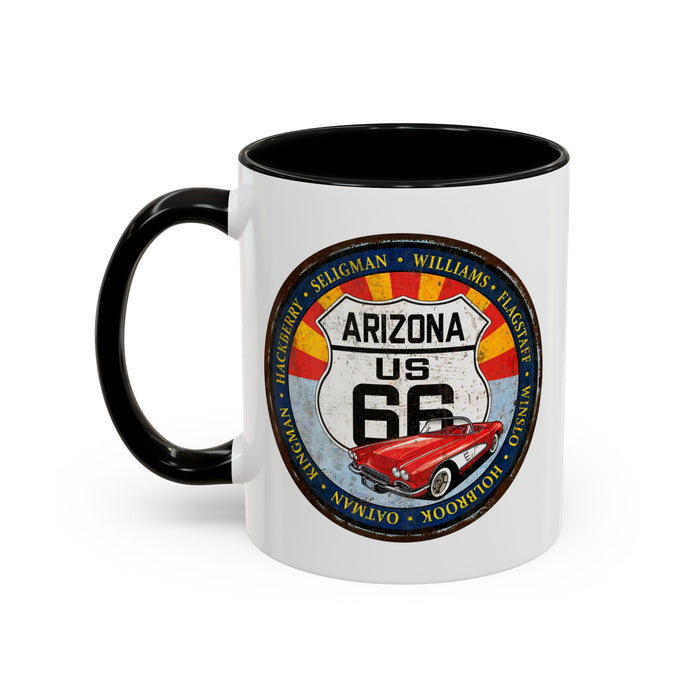 Retro Arizona Route 66 Sign Coffee Mug - Vintage Round Style Mug (11, 15oz)